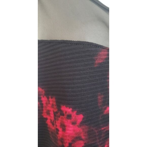 SHEATH RED FLOWER MIDI MESH SLEEVELESS DRESS SZ 12 - Picture 3 of 6